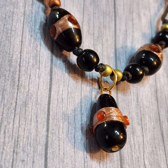 20 Inch Glass Bead Necklace Vintage Handmade Blac… - image 5