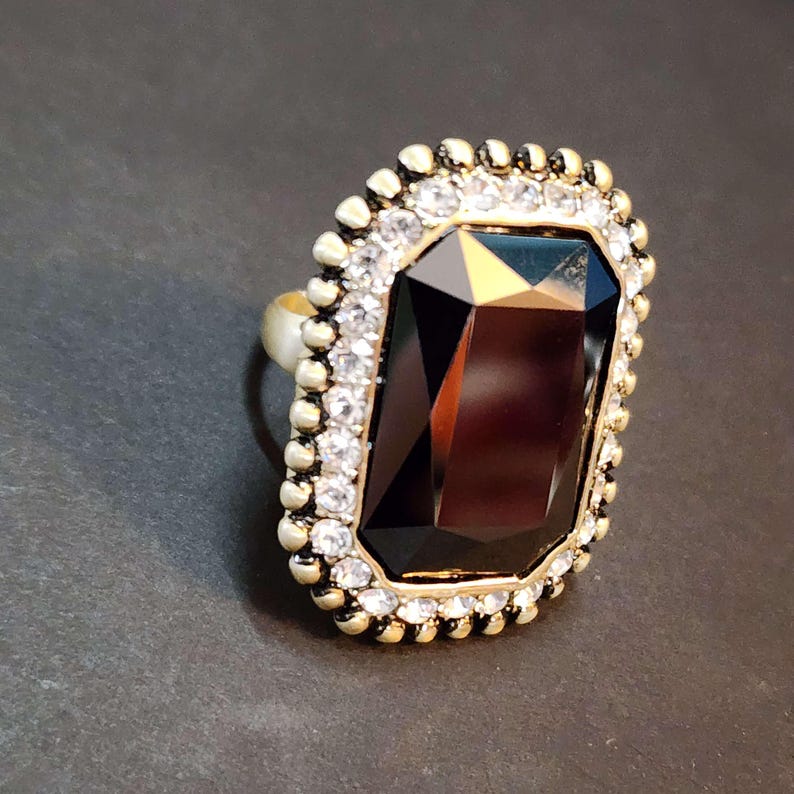 HUGE Vintage Black Statement Ring, Womens Large Big Brass Ring, Unique ...