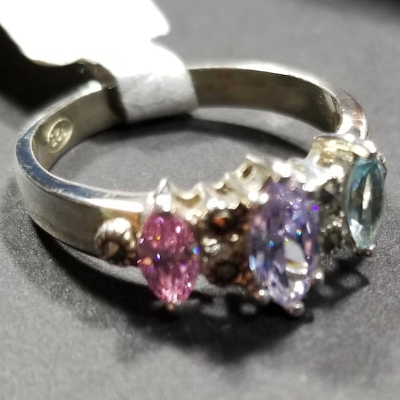 Womens Vintage Sterling Silver Ring Multi Colored… - image 1