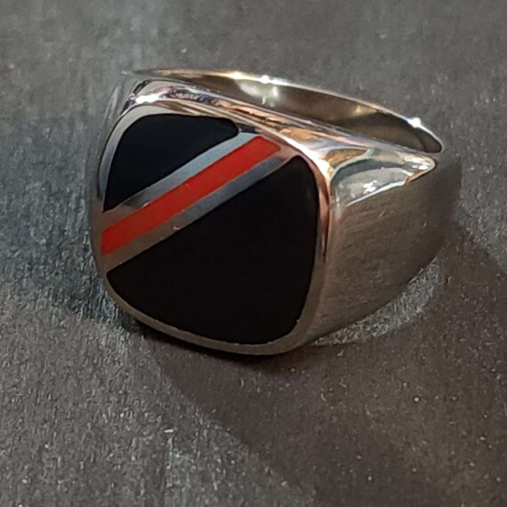 Men's Black Ring, Stainless Steel Classic Statement R… Gem