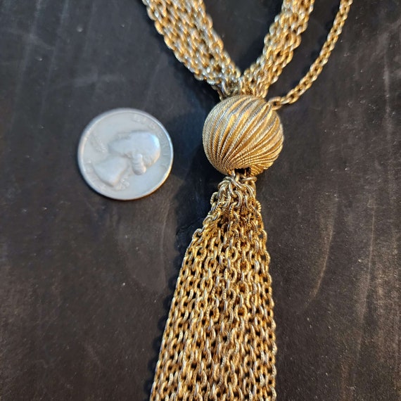 Vintage Chain Tassel Necklace, Gold Tone, Metal B… - image 7