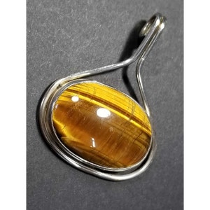 Sterling Silver Brown Tigers Eye Gemstone Pendant | 925 Silver Pendant, Sterling Silver Vintage Jewelry Necklace Tiger Eye Large Pendant