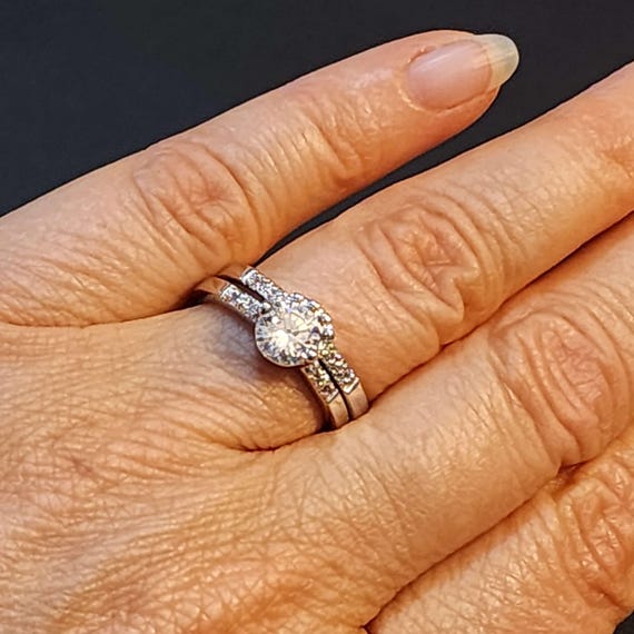 Interlocking Silver Wedding Ring Set, 2 Piece Eng… - image 3