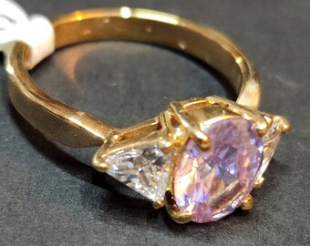 Size 10 Vintage Purple Engagement Ring, Faceted CZs, Faux 'Amethyst' February Birthstone Womens