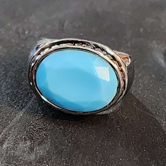 Large Statement Ring, Light Blue Turquoise Glass … - image 7