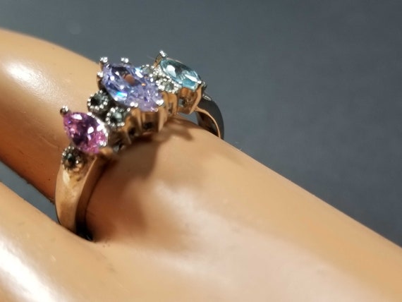 Womens Vintage Sterling Silver Ring Multi Colored… - image 5