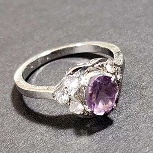 Size 6.5 Light Purple Stone Ring Sterling Silver, Vintage Ring, 925, Real Amethyst? and CZs