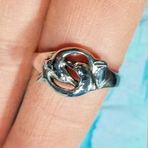 Yin Yang Dolphins Ring Vintage Sterling Silver Ring 925 Unisex Mens Womens