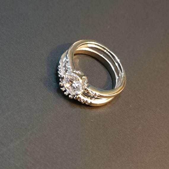 Interlocking Silver Wedding Ring Set, 2 Piece Eng… - image 2