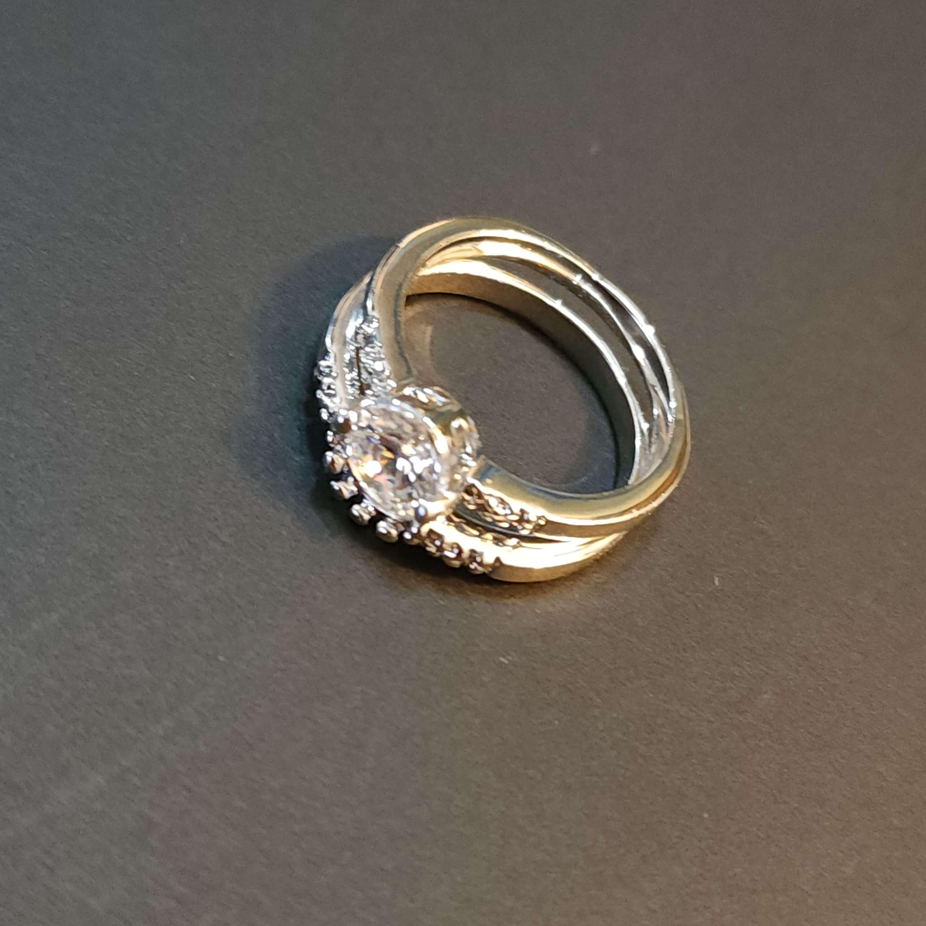 Interlocking Silver Wedding Ring Set, 2 Piece Engagement Ring Set Clear ...