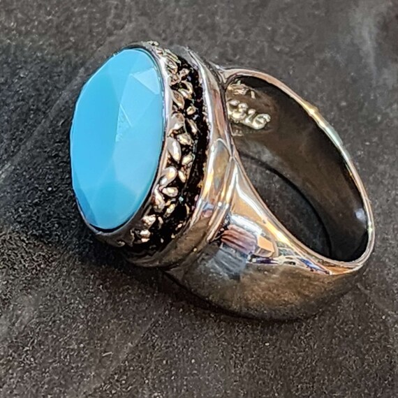 Large Statement Ring, Light Blue Turquoise Glass … - image 8