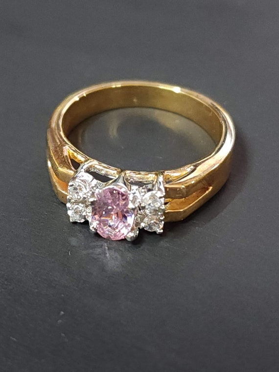 Size 6 Vintage Pink Engagement Ring, Gold Cocktai… - image 2