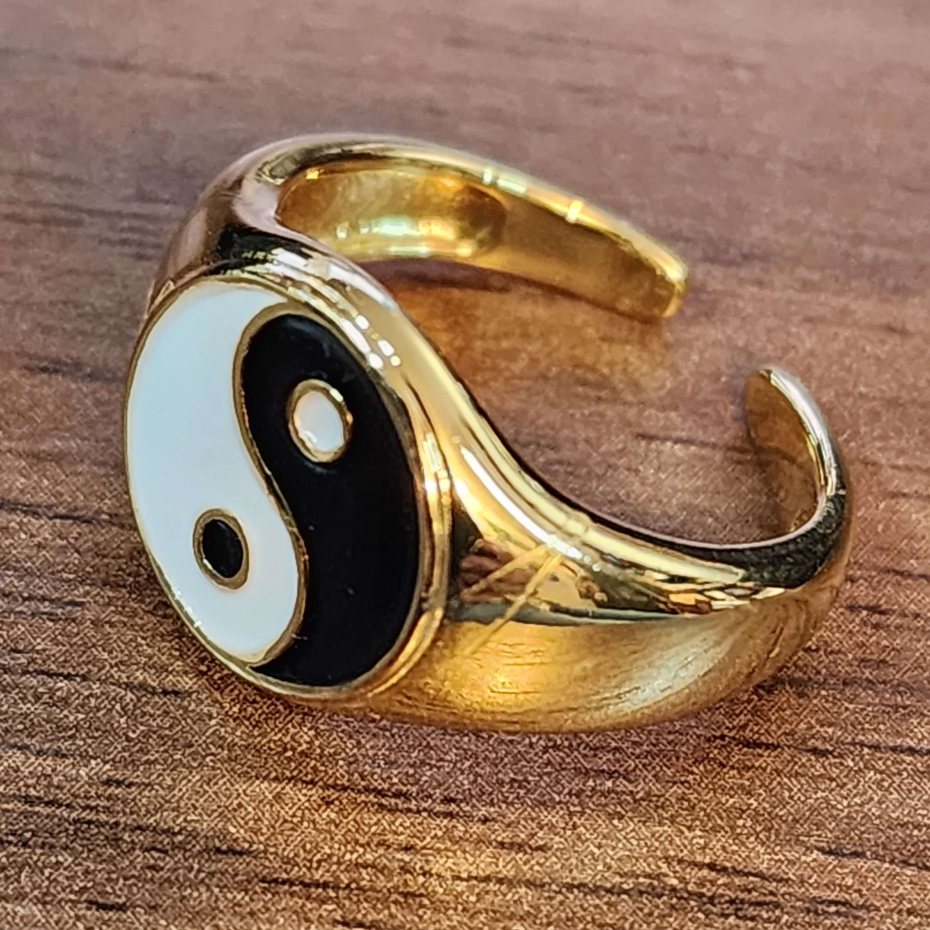 Gold Yin Yang Ring Brass 13mm Round Enamel Mens Womens Unixex - Etsy