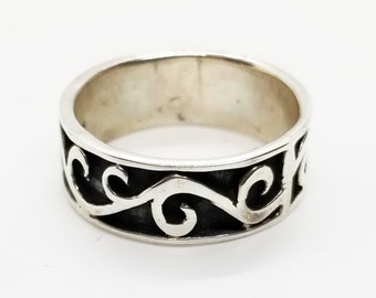 Vintage Sterling Silver Ring Vines Mens Band Ring Womens Silver Ring Unisex Ring