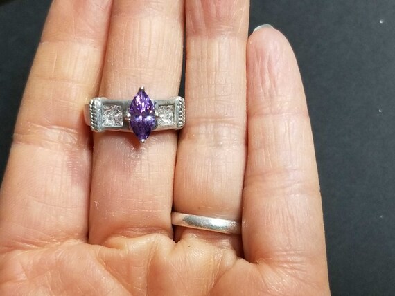 Vintage Sterling Silver Ring, Purple Statement Ri… - image 7