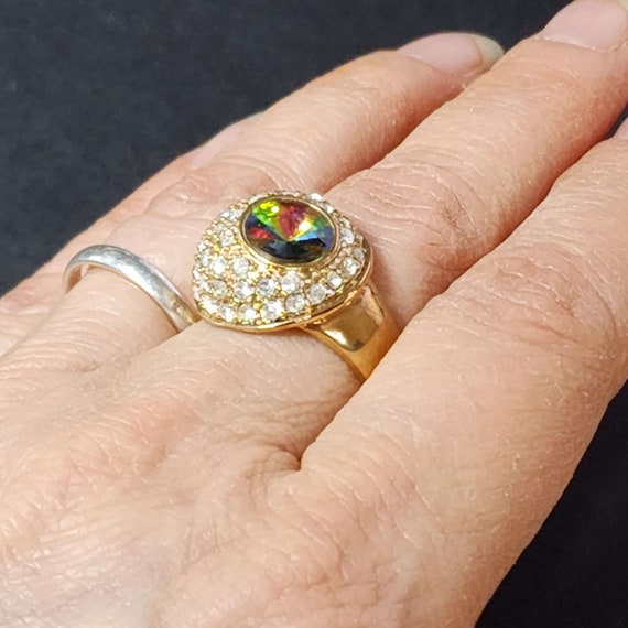 Size 7 Large Gold Statement Ring, Rainbow Ring, V… - image 8