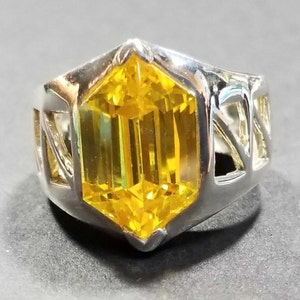 Size 6 Large Yellow Topaz CZ Sterling Silver Ring, Vintage Womens Statement Ring Birthday Gift November Birthstone Statement Ring Citrine cz