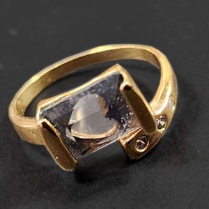 Vintage Size 6.25 Heart Ring, Gold Brass Window To Your Heart Ring, Love