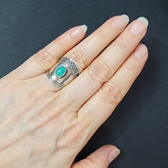 Size 6 Malachite Sterling Silver Ring, Wide Band … - image 3