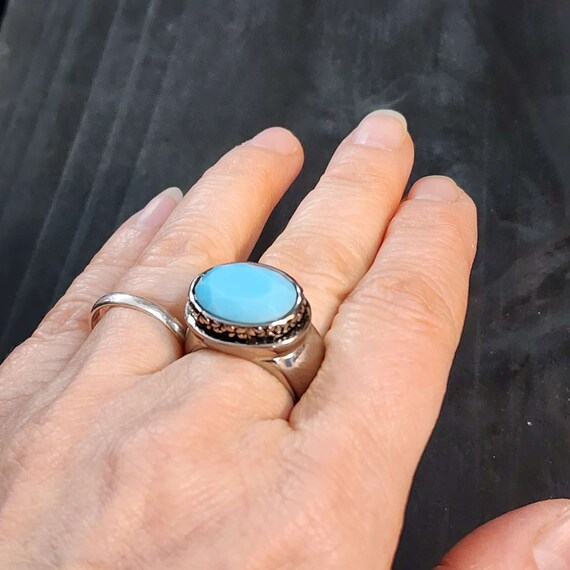 Large Statement Ring, Light Blue Turquoise Glass … - image 9