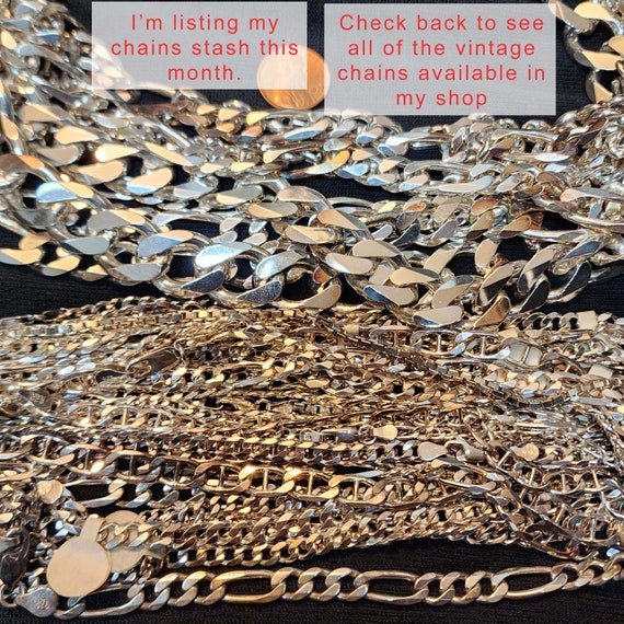 Solid Sterling Silver Figaro Chains, 7mm Wide Fla… - image 2