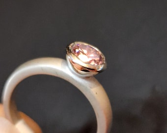 Pink Solitaire Ring Vintage with CZ, Silver Ring, Pink Tourmaline CZ, October Birthstone