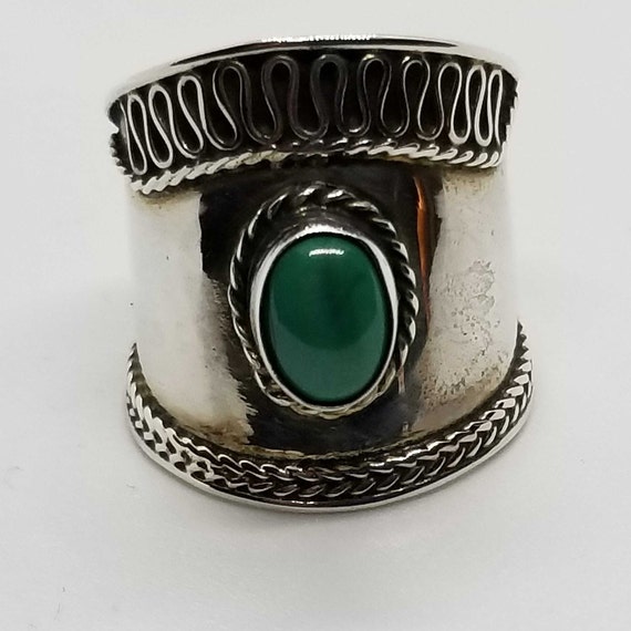 Size 6 Malachite Sterling Silver Ring, Wide Band … - image 7