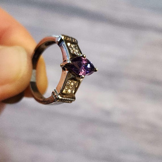 Vintage Sterling Silver Ring, Purple Statement Ri… - image 2