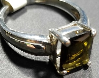 Smoky Quartz 925 Sterling Silver Ring, Vintage Gray Gemstone CZ Stone Boho Modern Womens Statement Ring