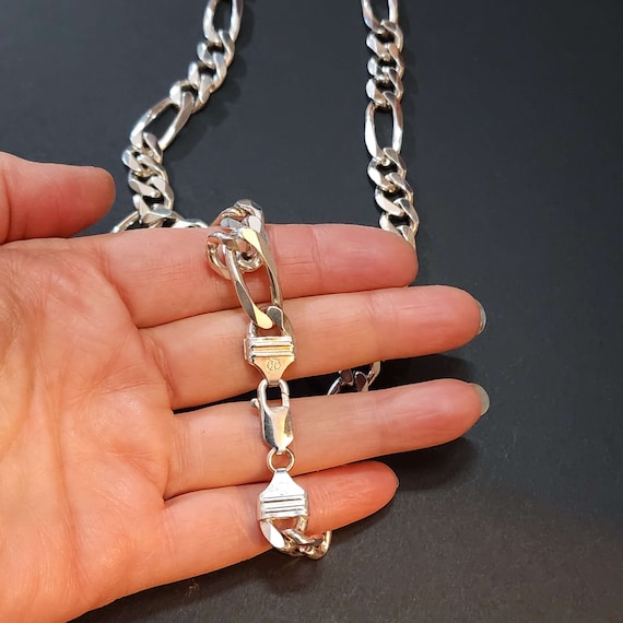 Solid Sterling Silver Figaro Chains, 9mm Wide Fla… - image 1