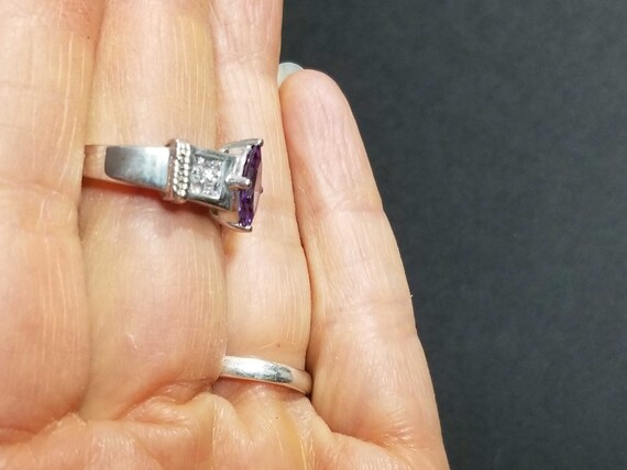 Vintage Sterling Silver Ring, Purple Statement Ri… - image 8