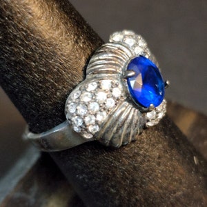 Size 7 Blue Sapphire CZ Ring, Vintage 925 Sterling Silver Ring, Gift for Her, September Birthstone