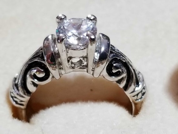 Size 6 Ring Vintage Silver Tone with Clear Facete… - image 1