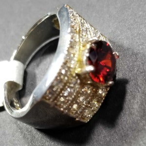 Sterling Silver Garnet CZ Ring Vintage Jewelry 925 Cubic Zirconia Womens Ring January Birthstone Jewelry Birthday Ring Statement Ring