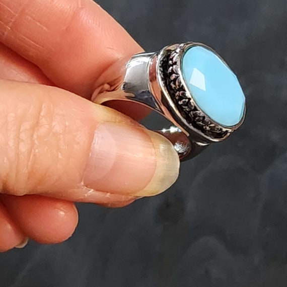 Large Statement Ring, Light Blue Turquoise Glass … - image 10