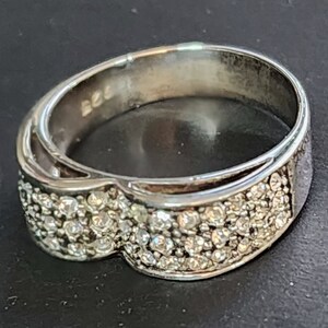 Size 10 Mens Vintage Sterling Silver Ring with Clear Faceted CZs, Mens 925 Wedding Ring Unisex Womens