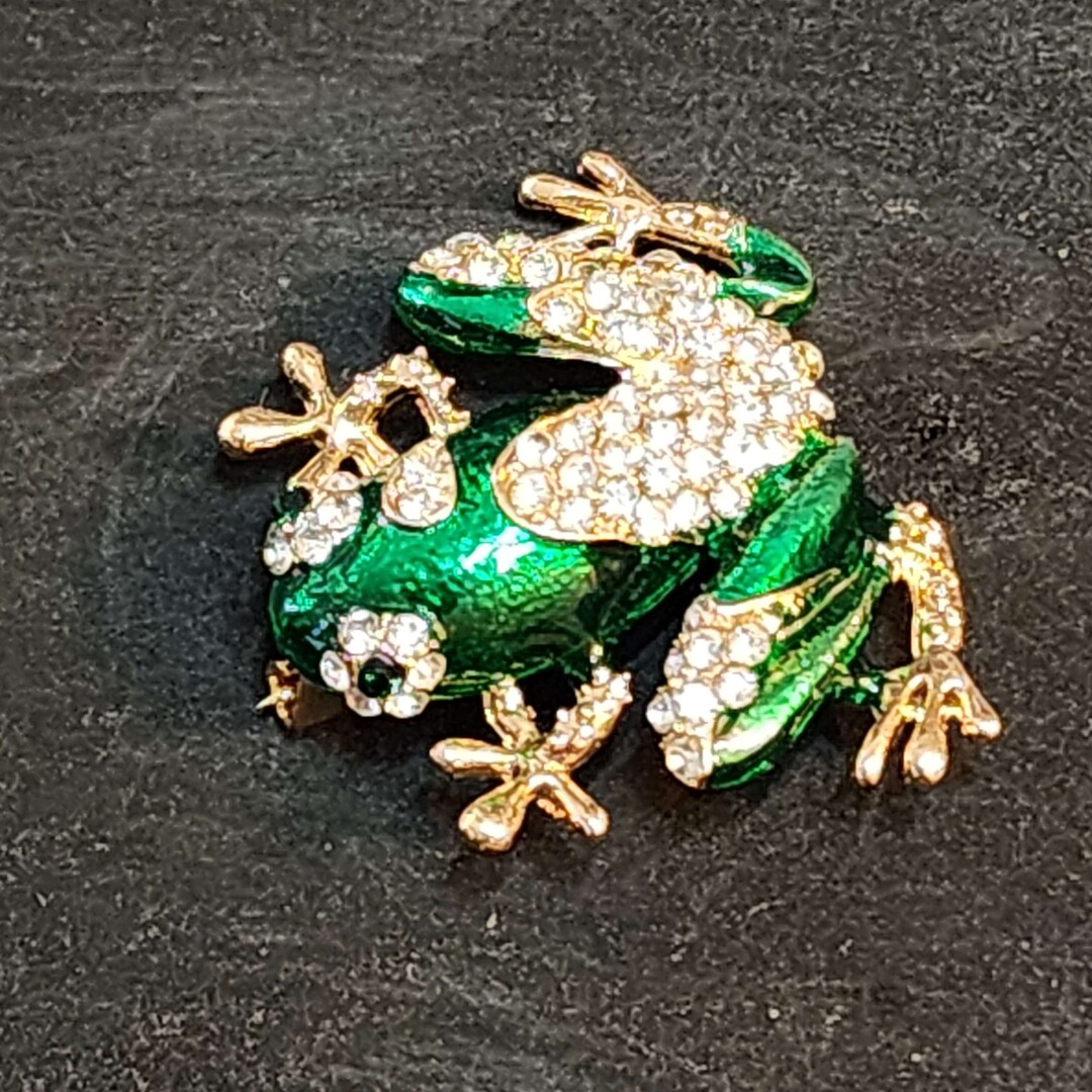 Broche grenouille strass doré VTG - France
