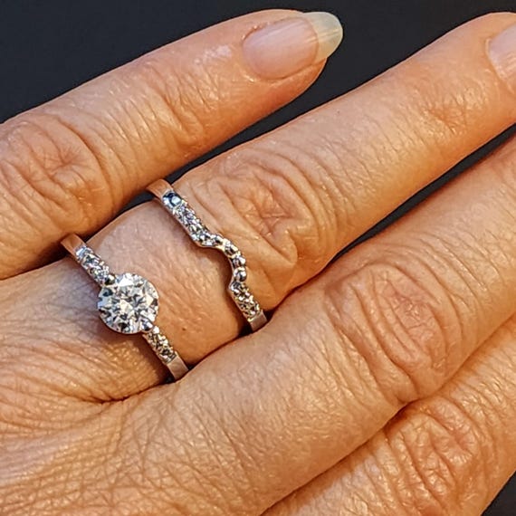 Interlocking Silver Wedding Ring Set, 2 Piece Eng… - image 4