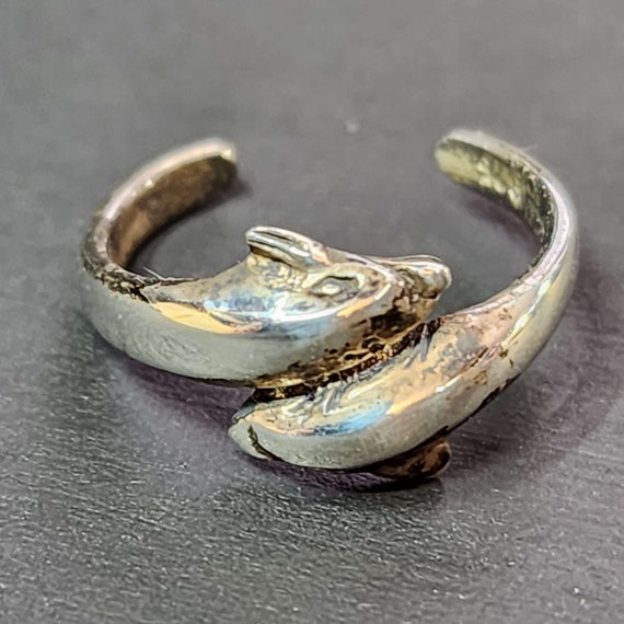 Silver Double Dolphins Toe Ring, Midi Ring, Vinta… - image 2
