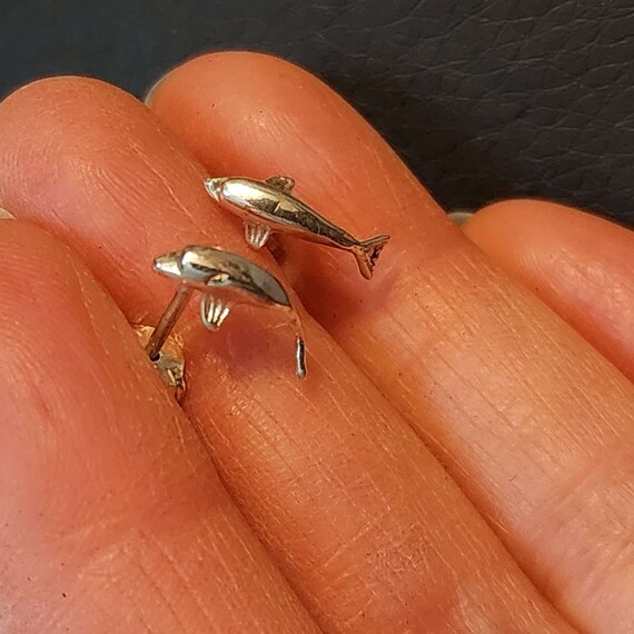 Minimalist Tiny Dolphin Earrings, Studs, Vintage … - image 2