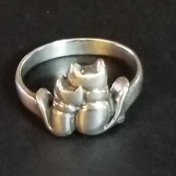 Sterling Silver Cats Ring, Vintage 925 Cat Lover … - image 1