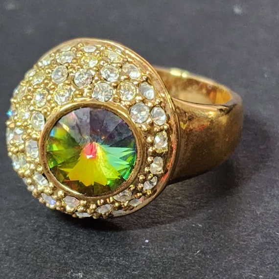 Size 7 Large Gold Statement Ring, Rainbow Ring, V… - image 2