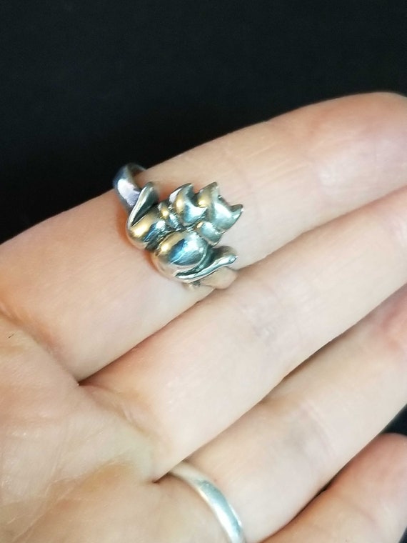 Sterling Silver Cats Ring, Vintage 925 Cat Lover … - image 3