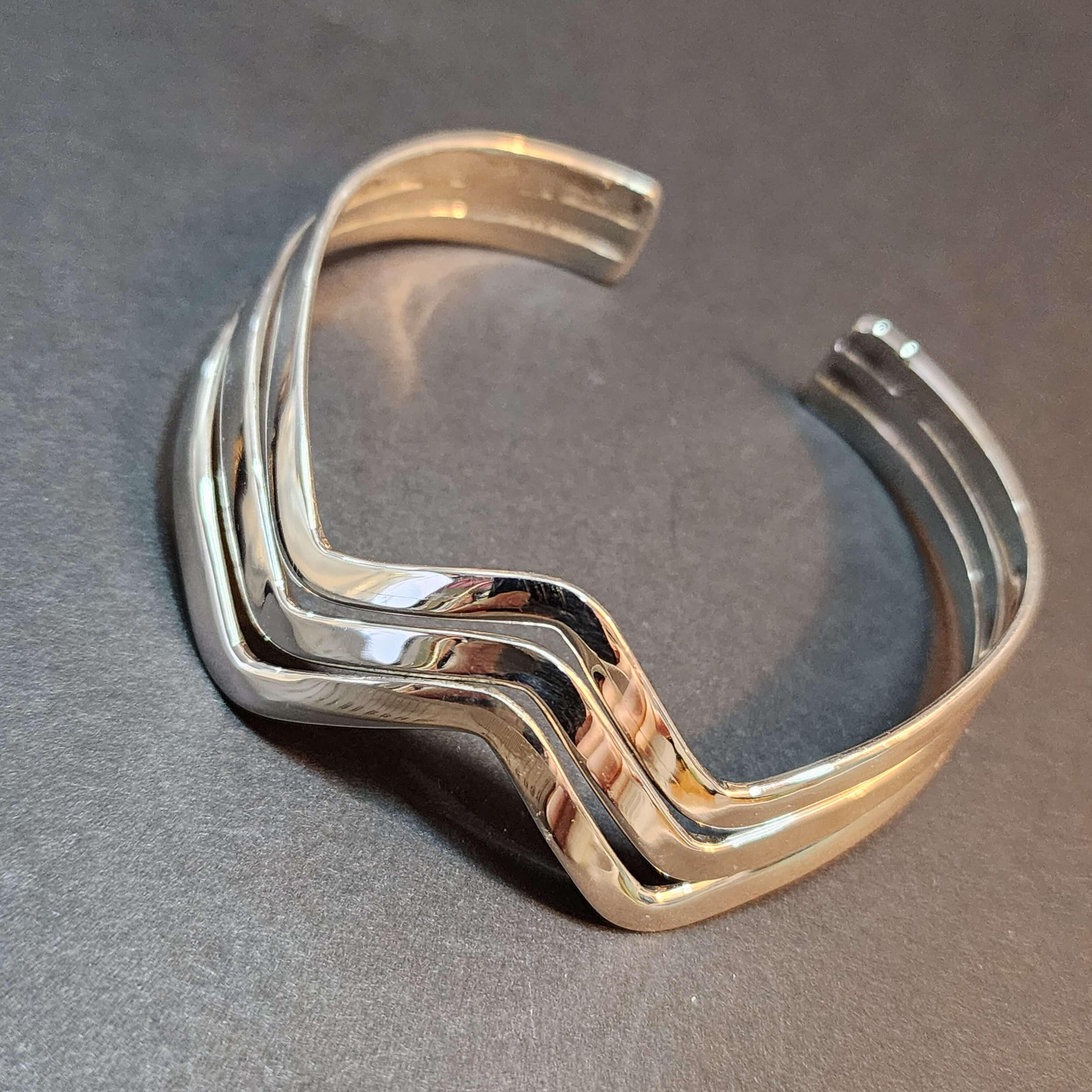 Heavy Sterling Silver Wavy Modern Cuff Bracelet | eBay