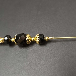 Black Hat Pin, Glass Bead Hat Pin, 6 Inch Stick Pin, Lapel Pin, Goth Hat Pin, Victorian Hat Pin