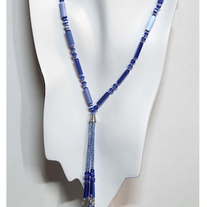 Vintage Beaded Tassel Necklace, Long Glass Bead Statement Necklace, Choose a Color