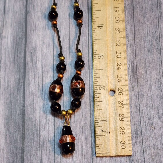 20 Inch Glass Bead Necklace Vintage Handmade Blac… - image 3