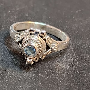 Genuine Blue Topaz Poison Ring, 925 Sterling Silver, Secret Compartment Ring, Locket Ring