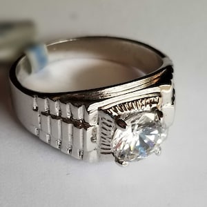 Size 12.25 Ring Vintage Silver Tone with Clear Round Faceted CZ