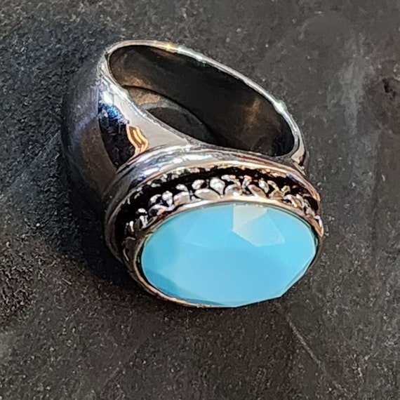 Large Statement Ring, Light Blue Turquoise Glass … - image 1